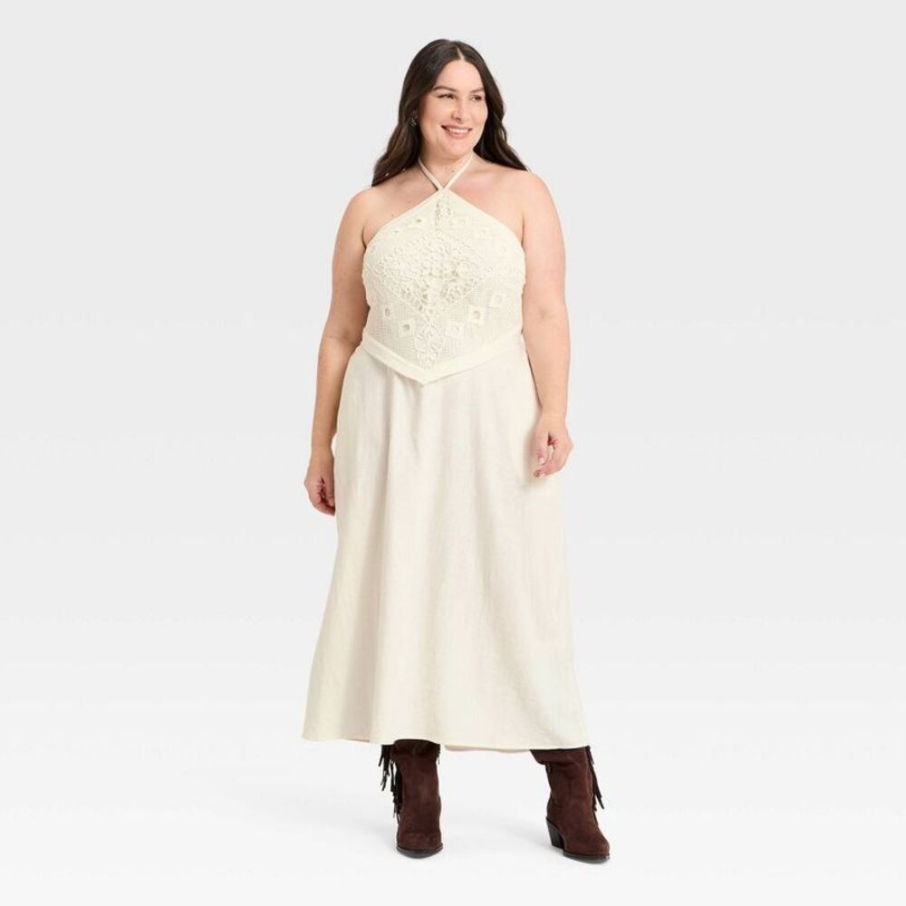 Women's Embroidered Skater Dress - A New Day Cream XXL